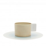 s.b. 48 cup and saucer brown white light blue